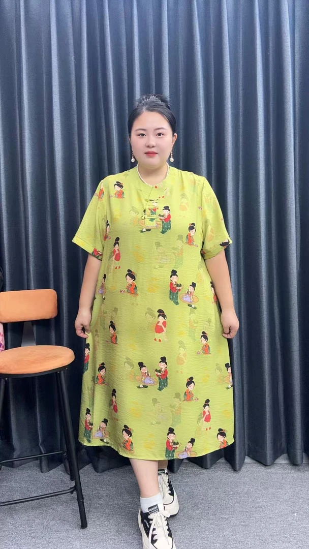 90-230斤特大码小糖人连衣裙加肥加大胖妈妈洋气减龄重磅复古裙女