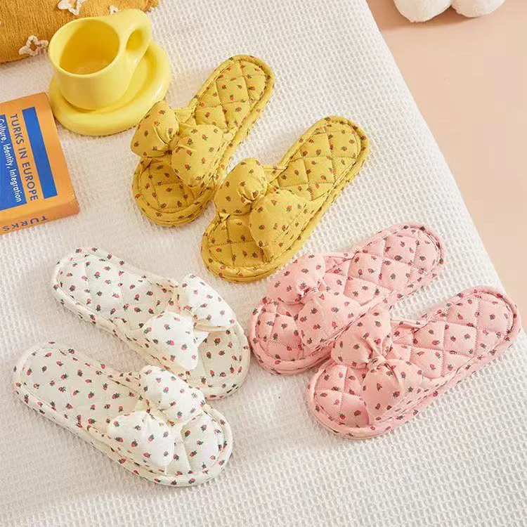 新款棉麻拖鞋女夏可爱草莓蝴蝶结少女心居家室内家居居家棉拖鞋