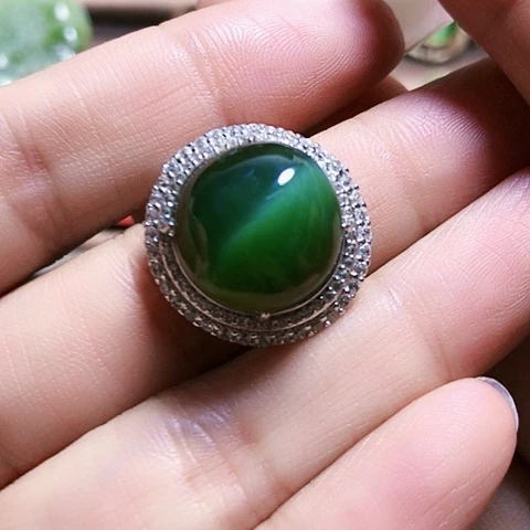 和田玉戒指银S925镶嵌