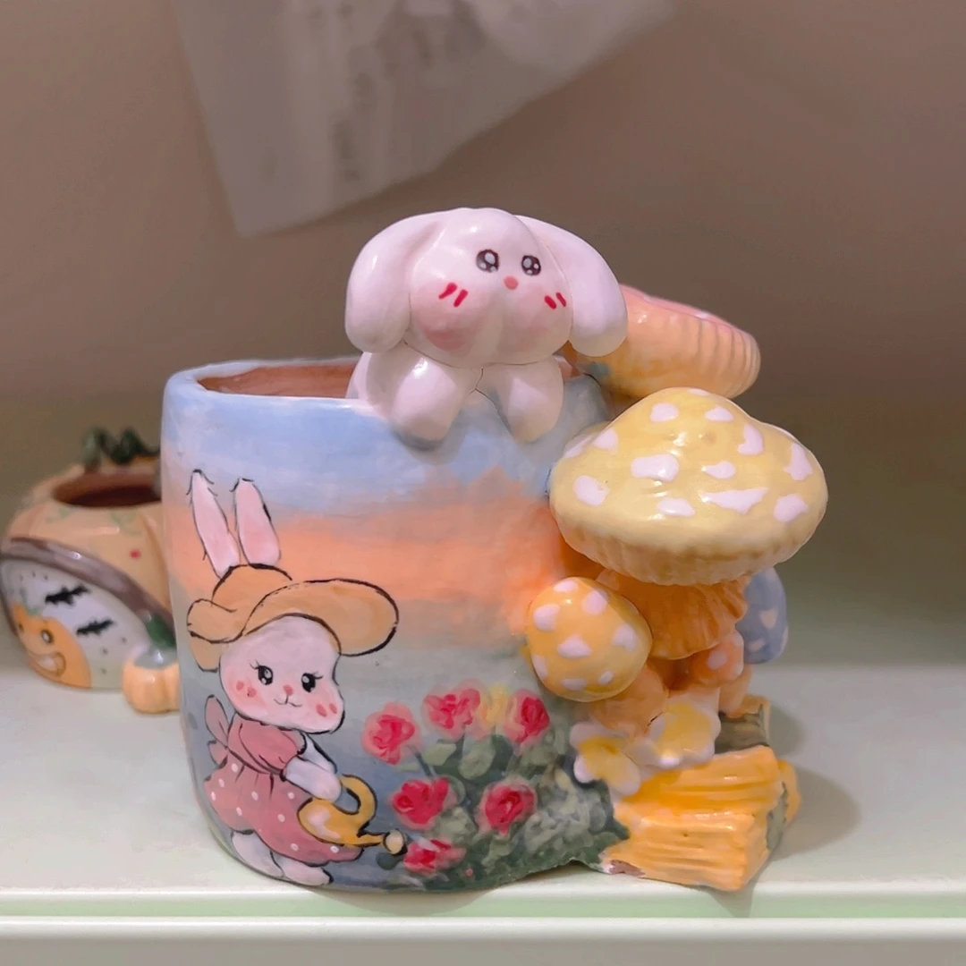 福福微瑕老梧家纯手工手绘多肉花盆