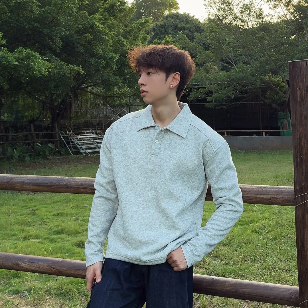 BST25AW液氨精梳棉重磅解构拼接BOXY正肩显形polo衫长袖卫衣