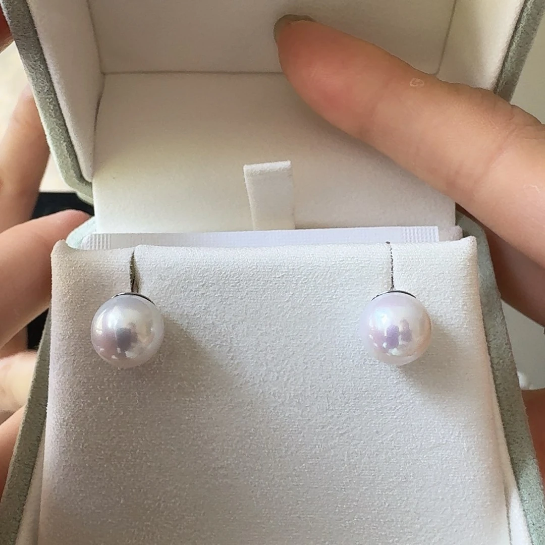 银S925镶嵌淡水珍珠耳饰9-10mm