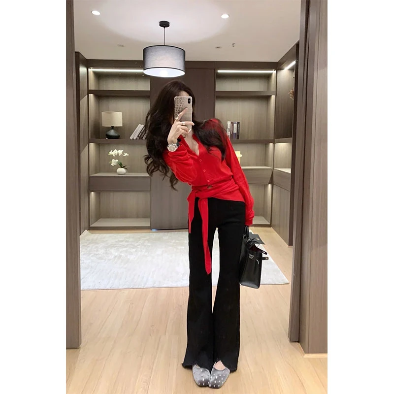 秋季设计款显瘦修身百搭通勤风上衣两件套休闲简约时尚直筒长裤女