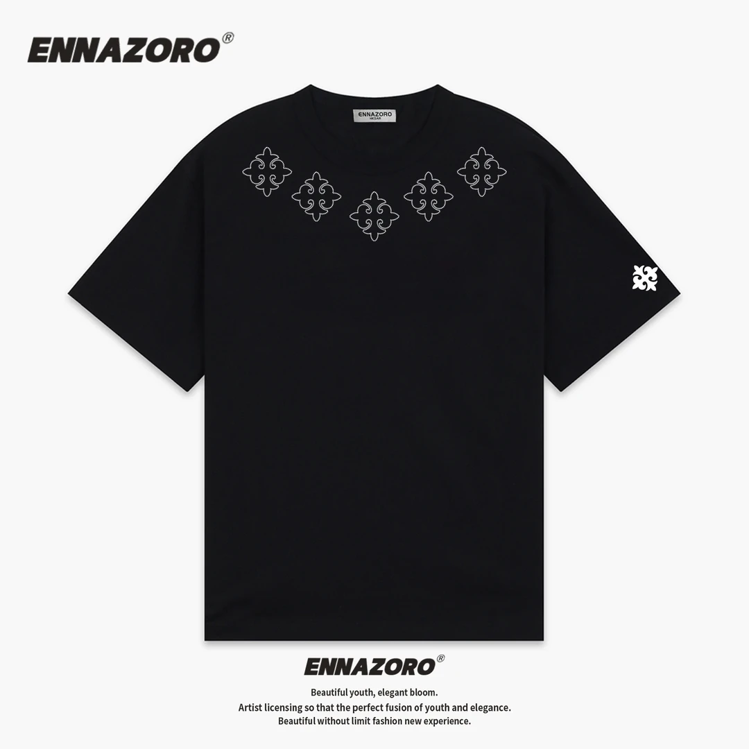 ENNAZORO项链钻 原创25SS夏季新款纯棉短袖T恤小众潮牌宽松上衣