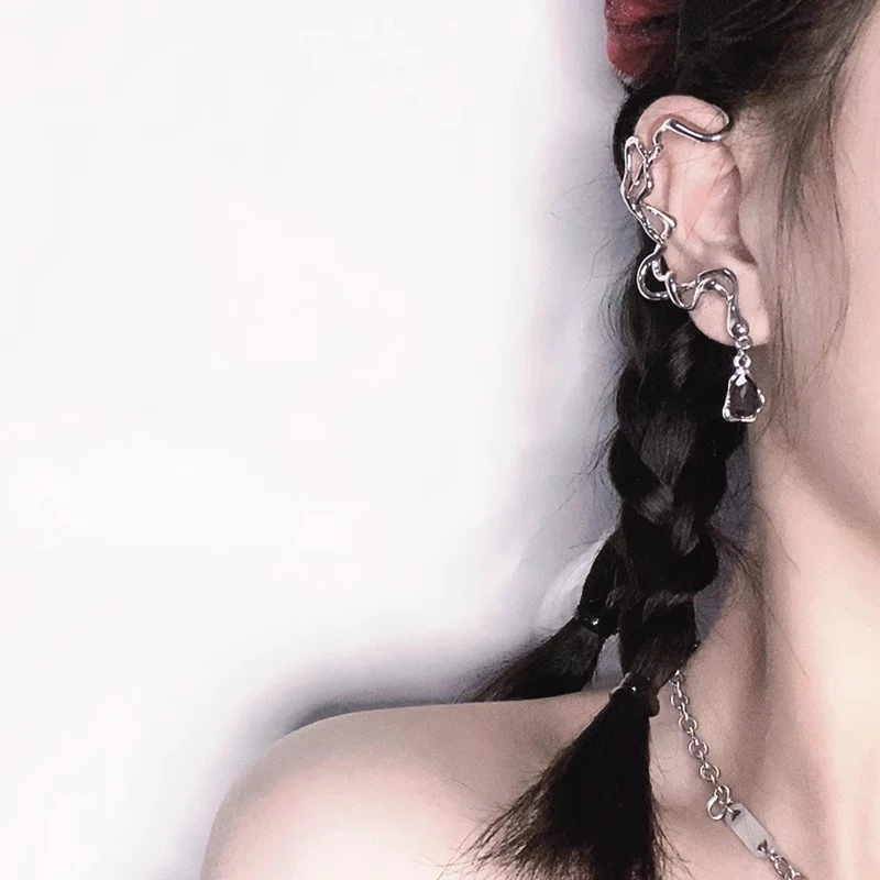 合金耳饰 欧美时尚个性设计扭曲不规则吊坠耳挂耳夹女简约耳饰