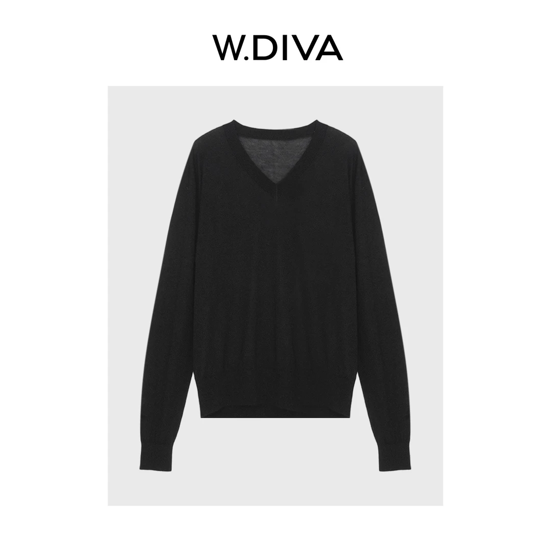 W.Diva【黑羽织】康赛妮羊绒莱赛尔V领套头针织衫纯欲女装53Z202696