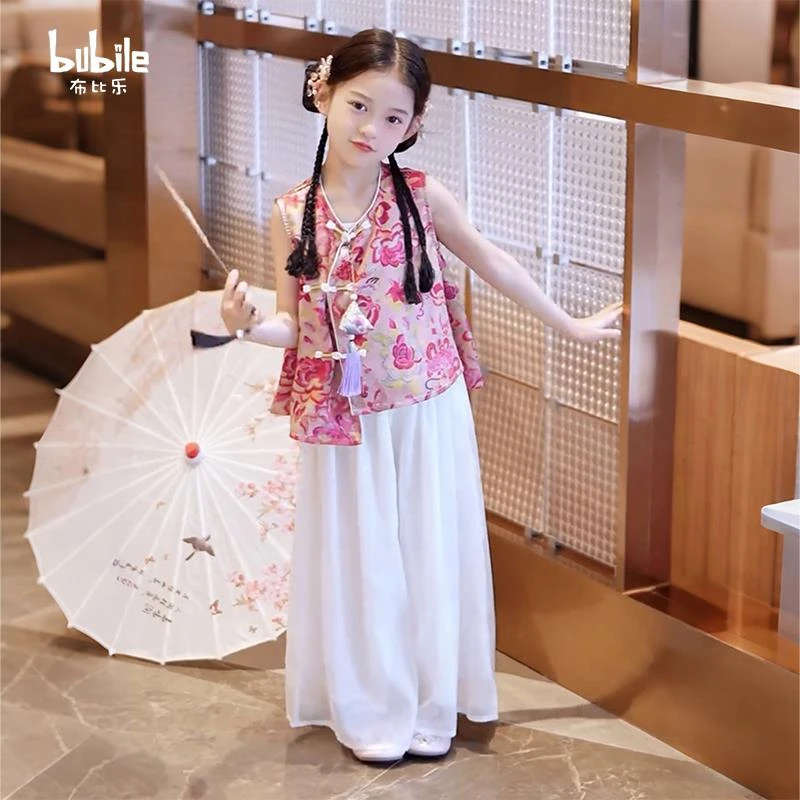 女童国风套装夏季2025新款儿童洋气上衣夏装女孩新中式汉服两件套