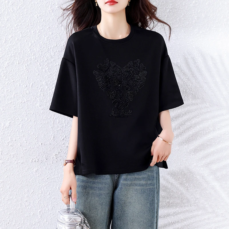 【女神新衣】时尚圆领短袖T恤女2025年夏季新款气质显瘦上衣大码