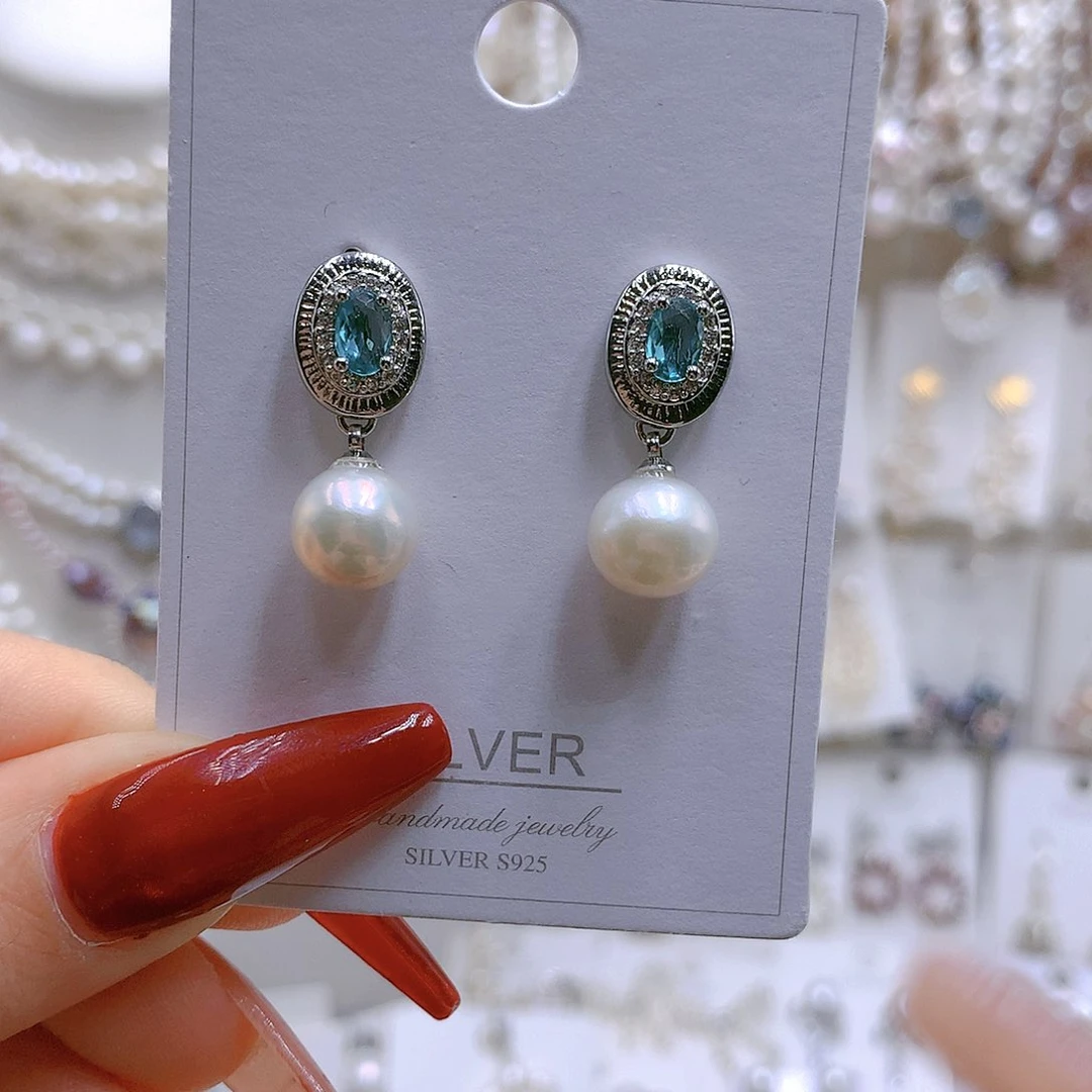 银S925镶嵌耳饰淡水珍珠