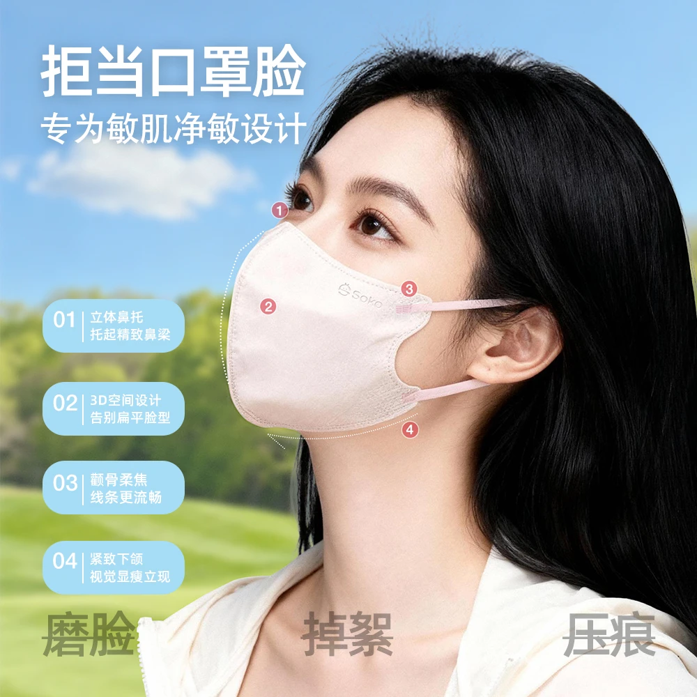 SOKO秋冬季防护轻颜口罩女高颜值2025一次性不勒耳独立装3D立体