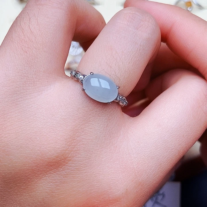 翡翠戒指银S925镶嵌天然A货翡翠