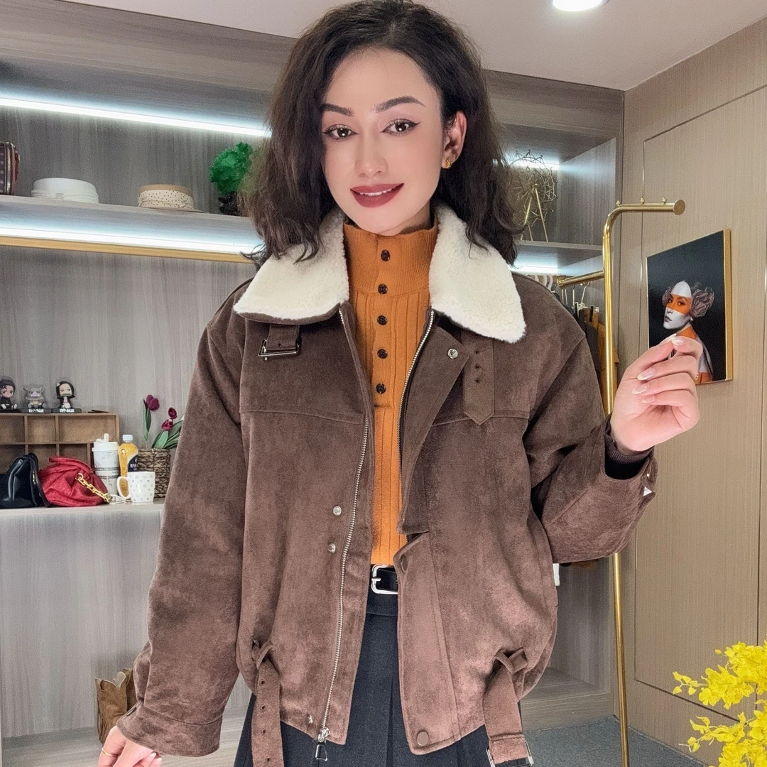 保暖加绒加厚女冬季翻领8662款短款外套