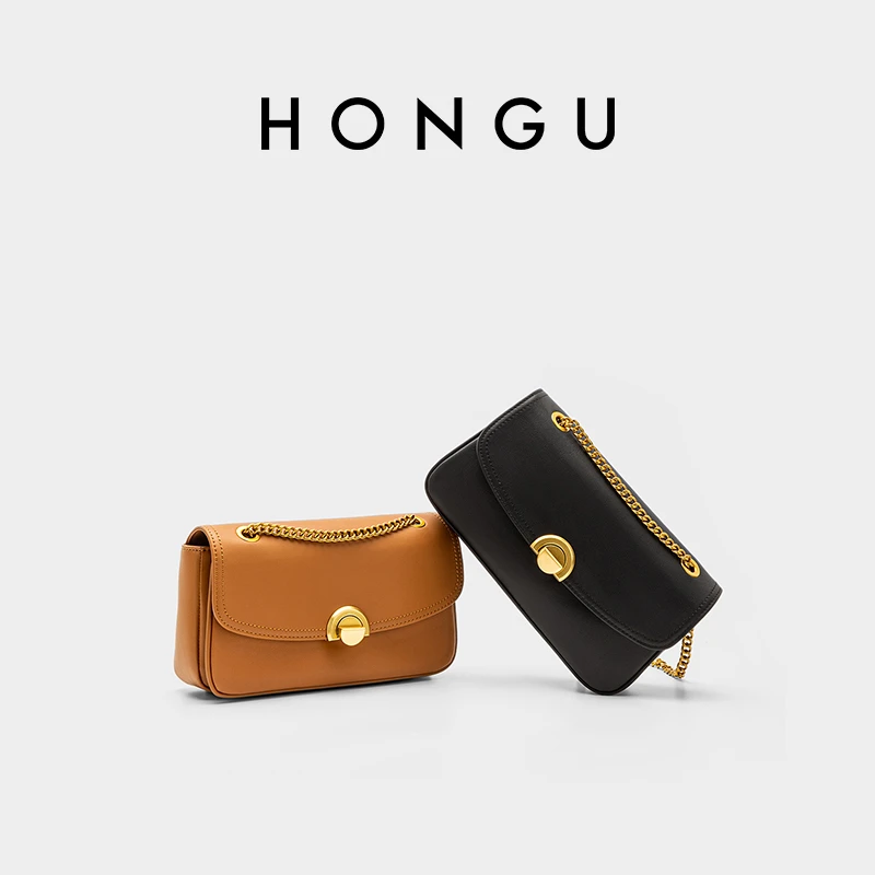 HONGU/红谷头层牛皮单肩斜挎包气质时尚百搭真皮复古简约韩版