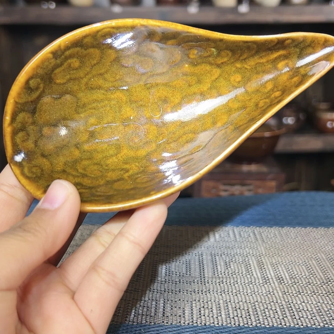 原矿釉鳝鱼黄色茶则