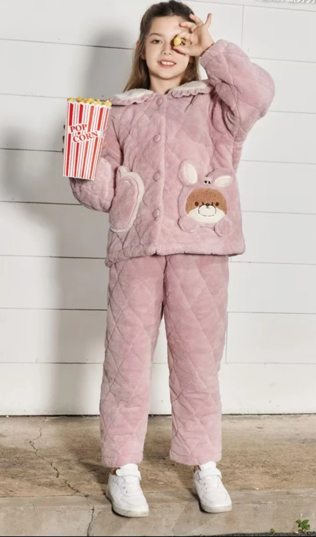 25580162加厚家居服加绒粉色女孩