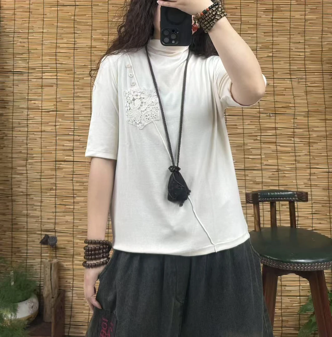 55502三粒扣花边口袋中袖T（长60左右，90-150斤）