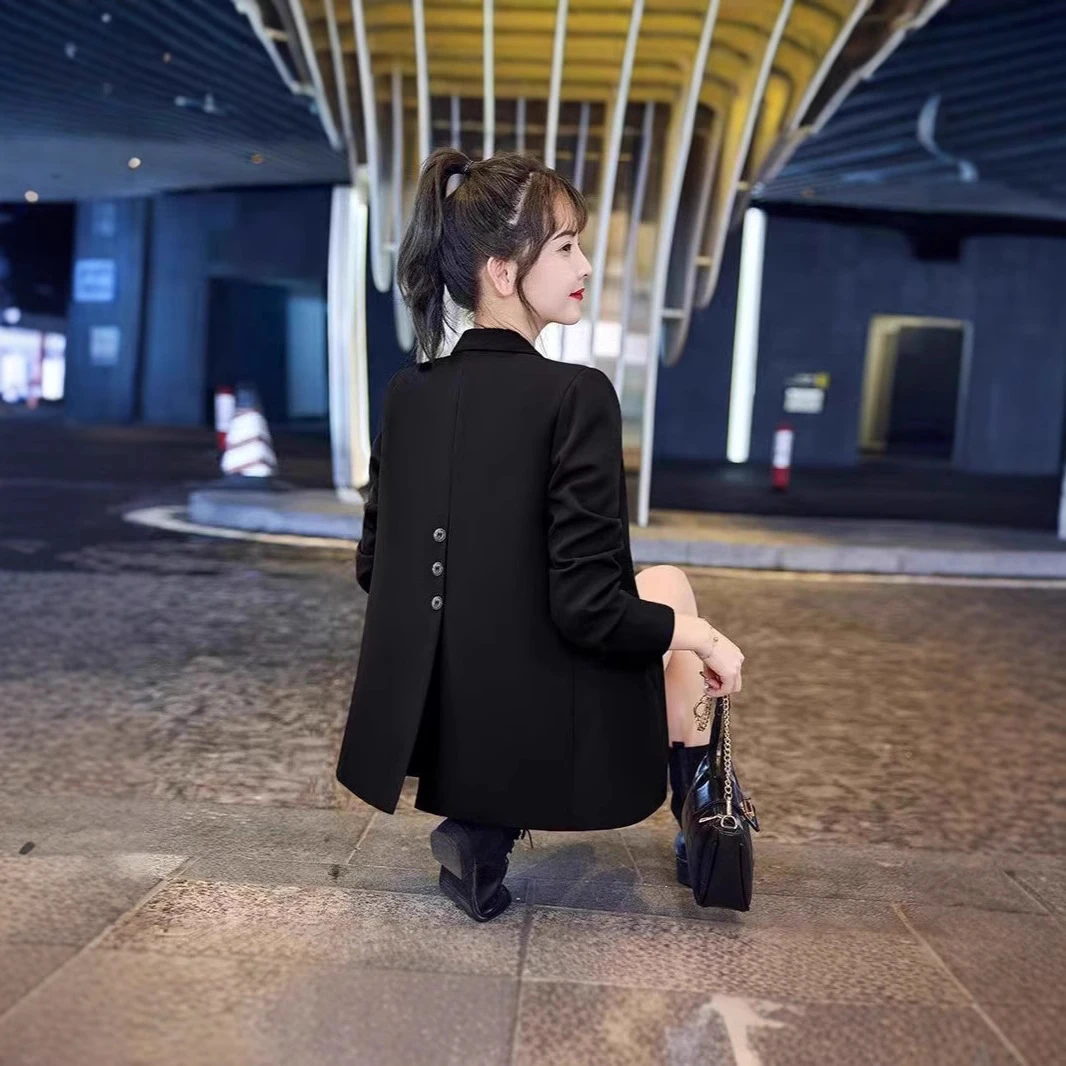 IN6黑色西装外套女小众2025春秋季新款高级感休闲韩版西服上衣