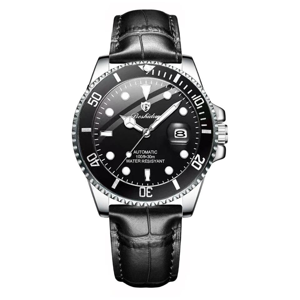 高端商务太空黑水鬼系列皮带强夜光防水男表9113G专属