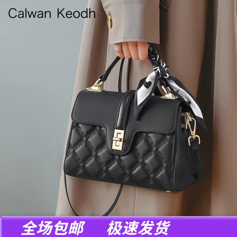 Calwan Keodh真皮包包女包时尚斜挎小方包生日圣诞礼物送女生