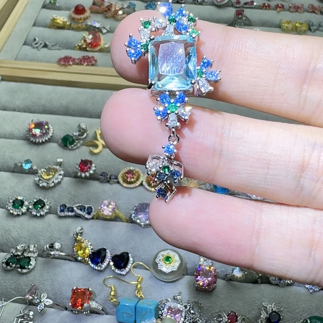绿水晶戒指银S925镶嵌汤*仔