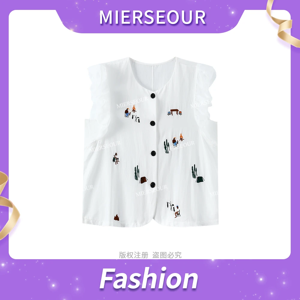 2025夏季新款025飞飞袖刺绣百搭上衣YSQ3884D