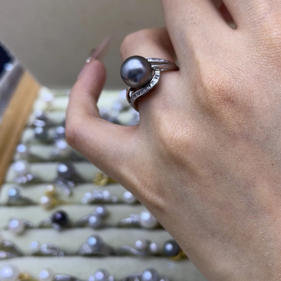 银S925镶嵌戒圈海水珍珠