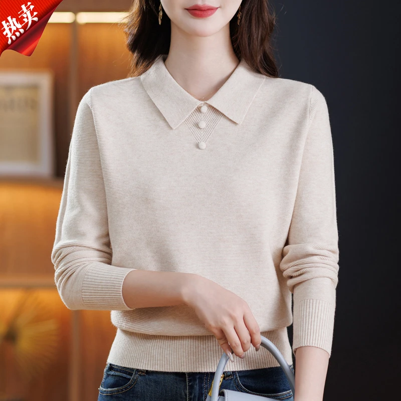 【原版正品】羊毛衫女秋冬新款翻领针织衫毛衣长袖时尚百搭打底衫