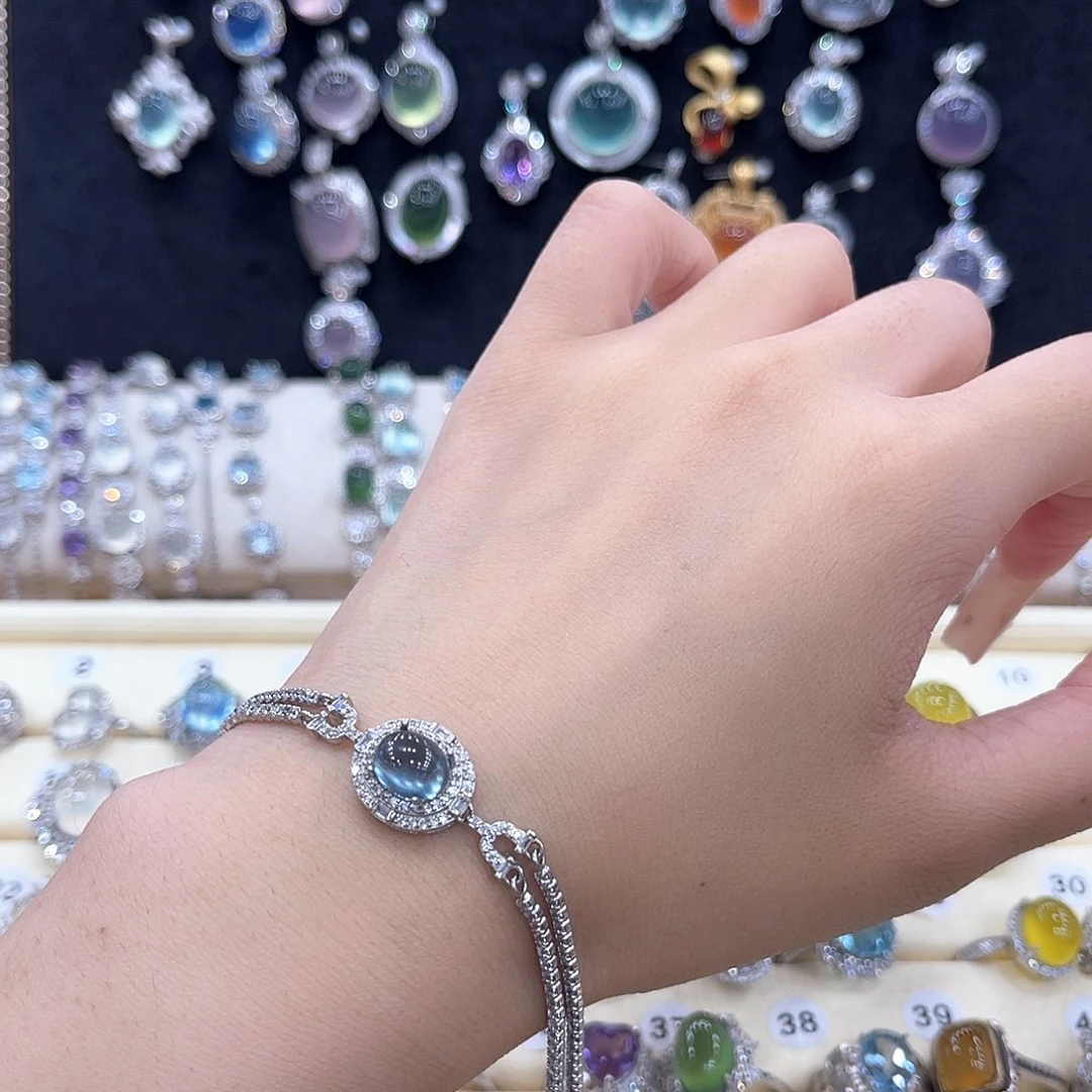 蛇纹石玉银S925镶嵌手链?****n