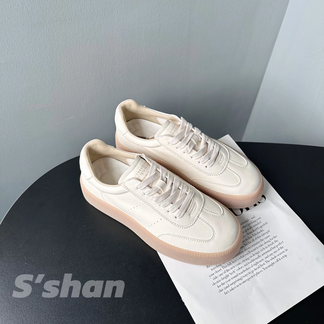 闪闪-头层牛皮德训鞋厚底小白鞋春夏百搭运动休闲鞋真皮板鞋女