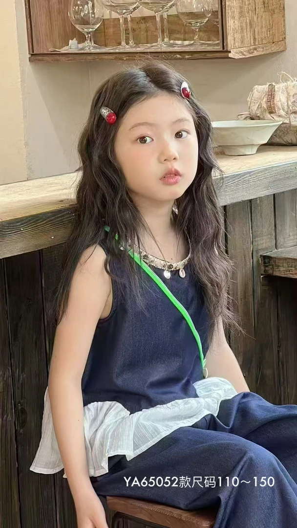 女童夏季套装2025新款洋气女宝宝花边韩版背心包包阔腿裤三件套潮