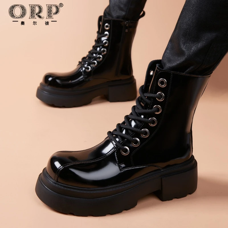 马丁靴英伦风2025春季新款百搭皮靴厚底增高爆款轻奢真皮男士靴子