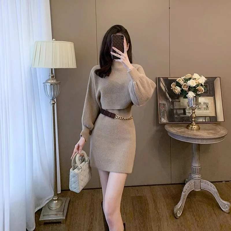 JinNaiS 秋冬法式小香风针织裙套装披肩毛衣包臀气质显瘦女两件套