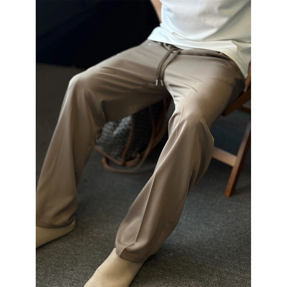 简素Design老钱垂感休闲抽绳西装长裤男通勤百搭松紧直筒裤子春夏