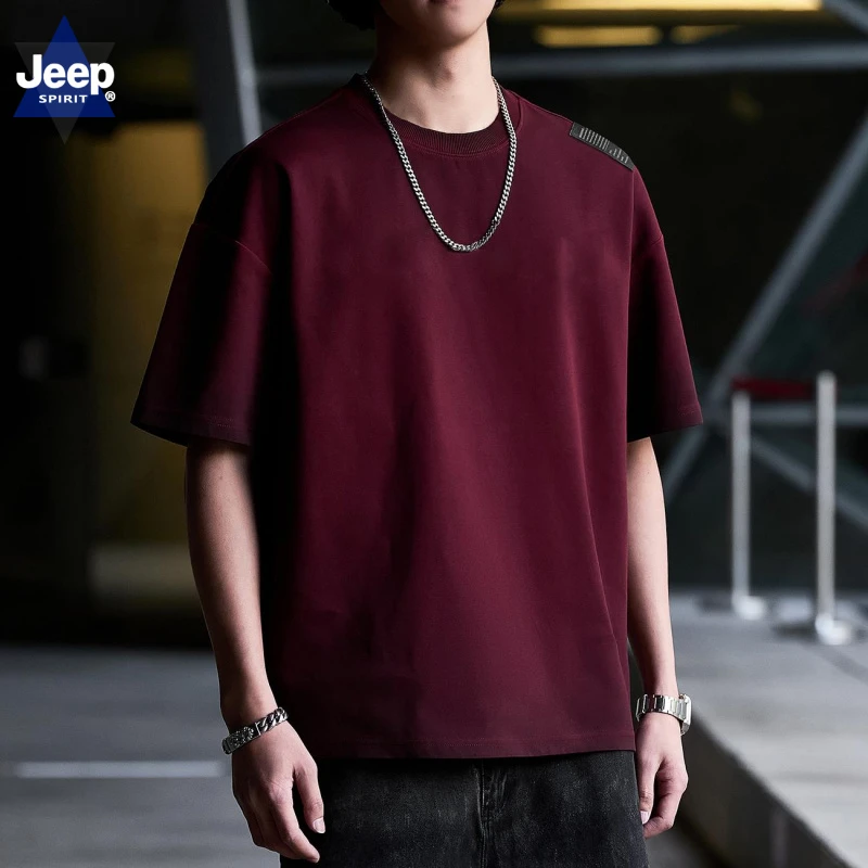 JEEPSPIRIT安可拉红重磅短袖t恤衫男2025夏季凉感宽松休闲半袖T恤