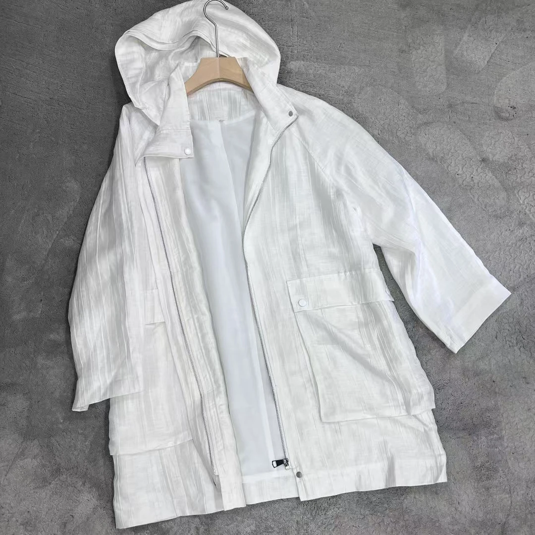 25早春韩版休闲带帽长款定制面料风衣