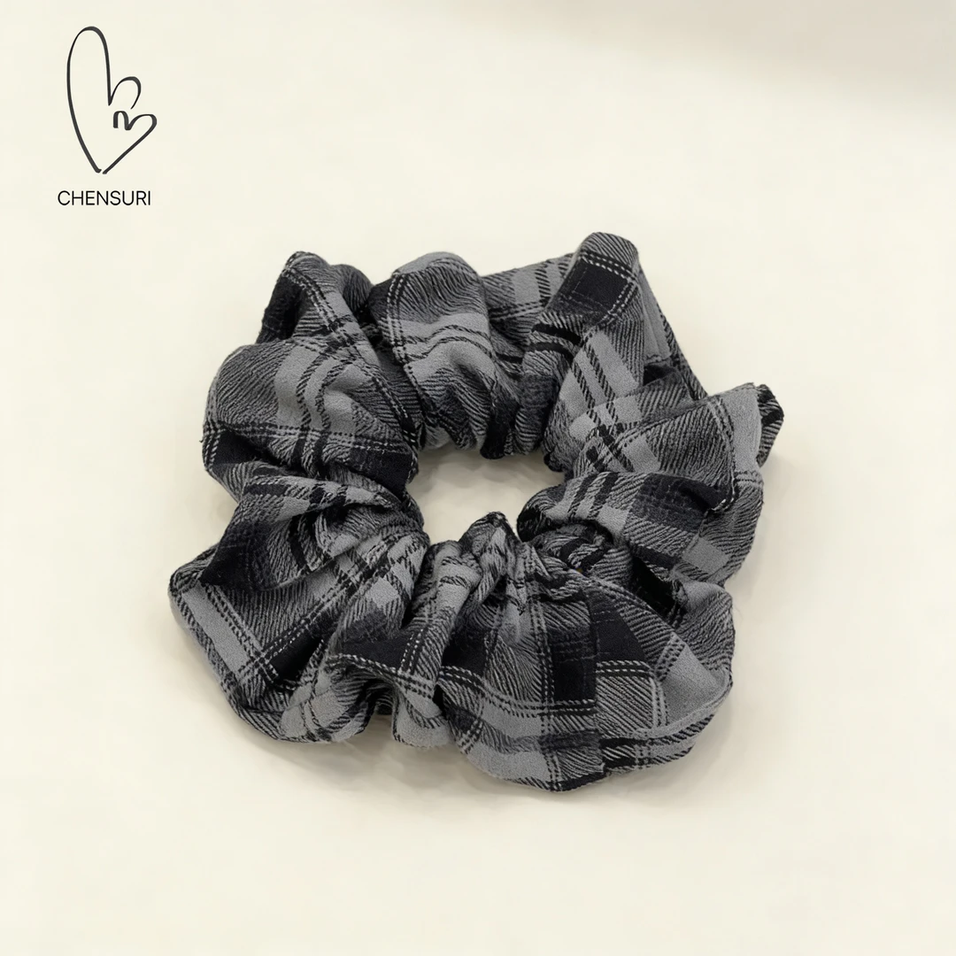 CHENSURI · 【25深冬系列】气质灰色格纹学院风法式发绳大肠发圈