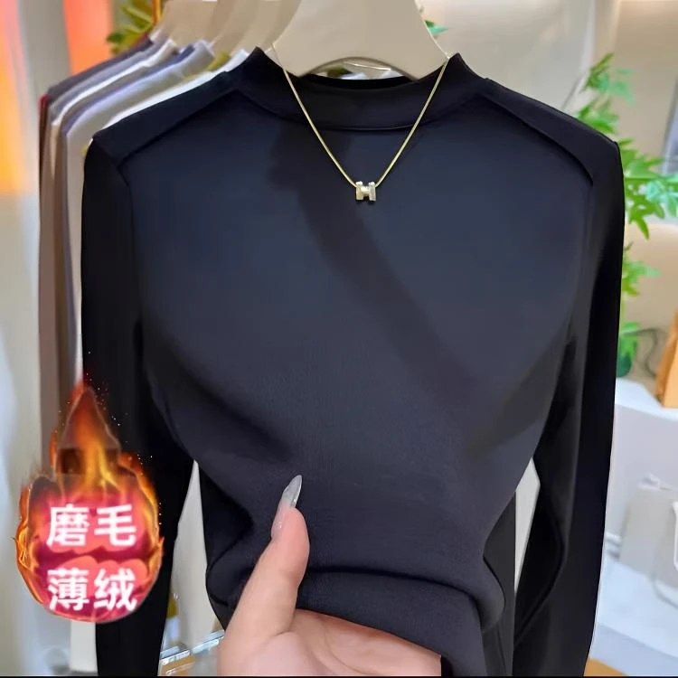 2025新款半高领纯色时尚百搭显瘦打底衫T恤春秋气质简约内搭上次