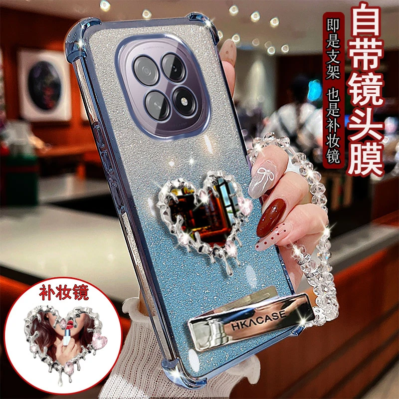 oppo A5 5G手机壳PKQ110镶钻桌面支架爱心镜子防摔保护套镜头全包