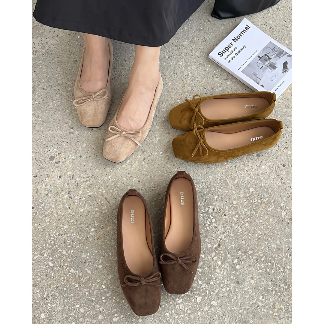 绒面仙女风蝴蝶结方头单鞋女夏季新款韩版浅口豆豆鞋9785-11