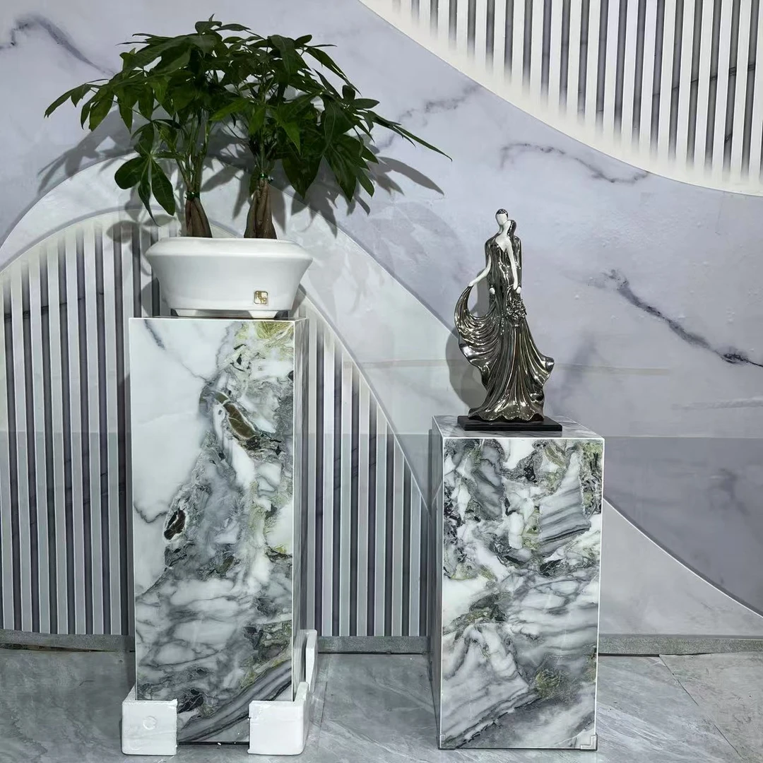 岩板花架展台摆放玄关客厅楼梯电视旁方形石墩子定制花草鱼缸摆放