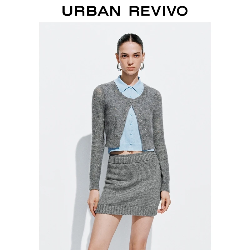 UR2025秋季新款女休闲彩色花朵亮片假两件针织开衫UYL950157