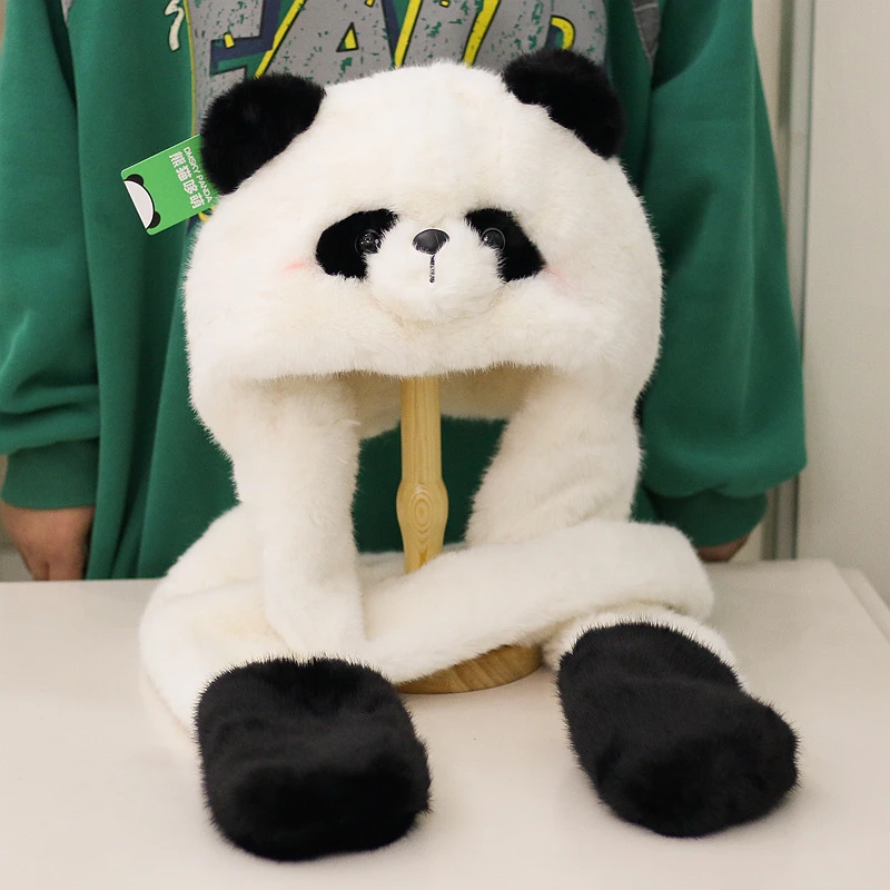 正版仿水貂毛加厚毛绒玩具小熊猫帽子围巾手套三合一成都基地同款