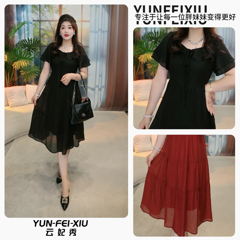 云妃秀大码女装连衣裙休闲时尚胖妹妹显瘦宽松遮肉气质夏22181