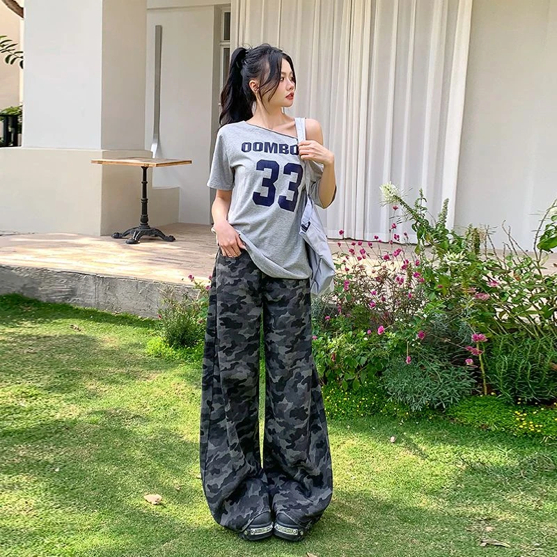 慵懒风女高腰夏季宽松牛仔裤宽松显瘦时尚长裤小众低腰牛仔裤