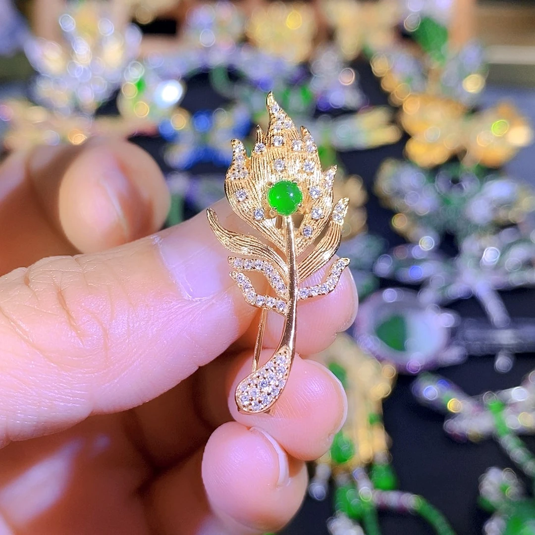 吊坠(不含链)银S925镶嵌翡翠