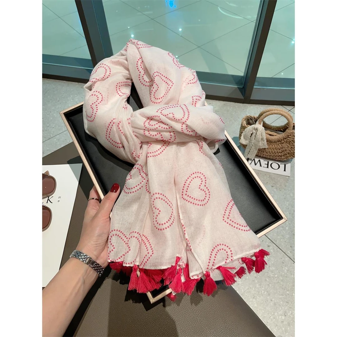 culv虚线小爱心丝巾女春夏季出游海边防晒大披肩秋天薄款围巾纱巾