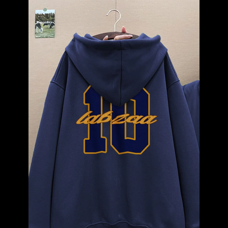 Labzaa潮流运动风格字母印花开衫连帽卫衣男女秋冬季宽松百搭外套