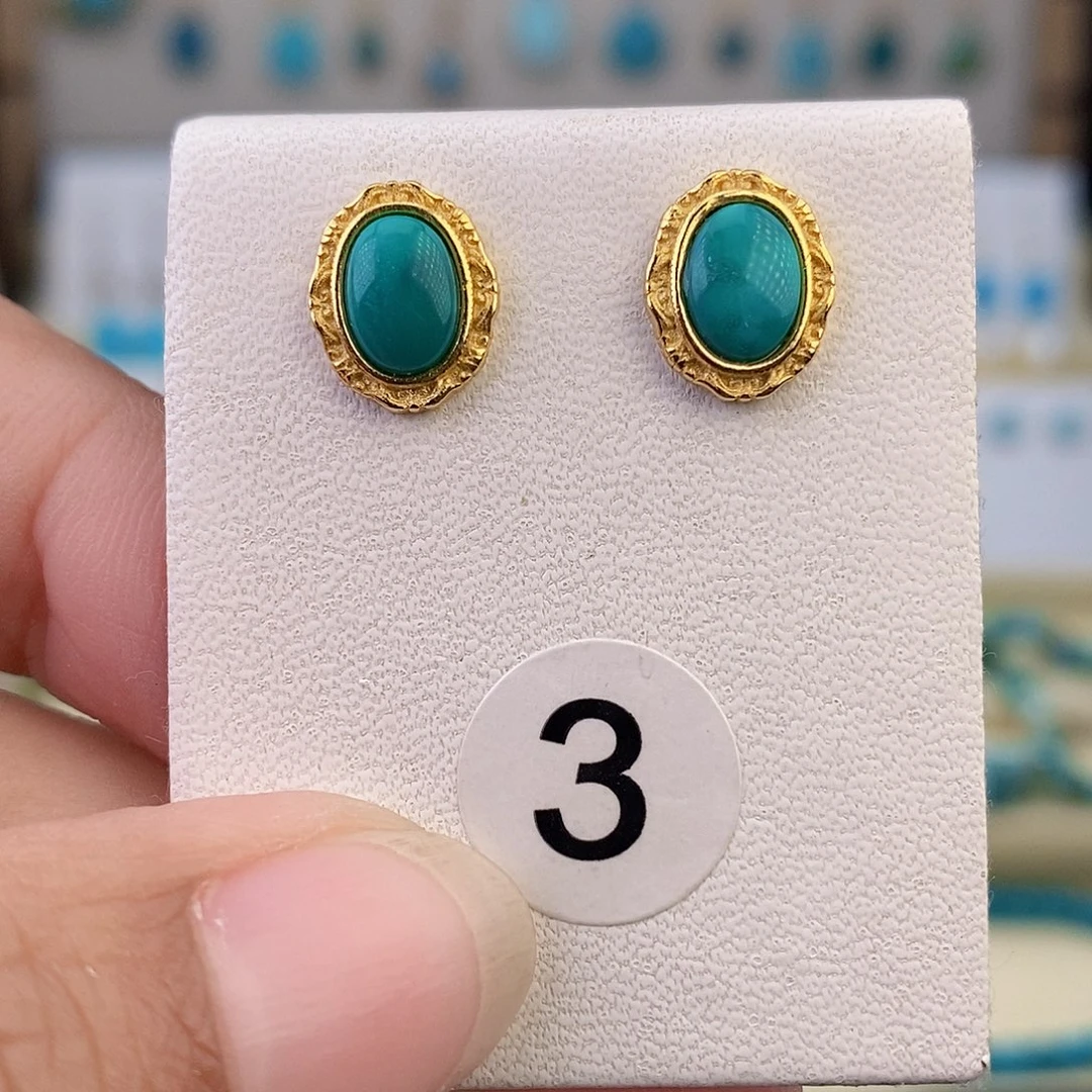 银S925镶嵌绿松石耳饰