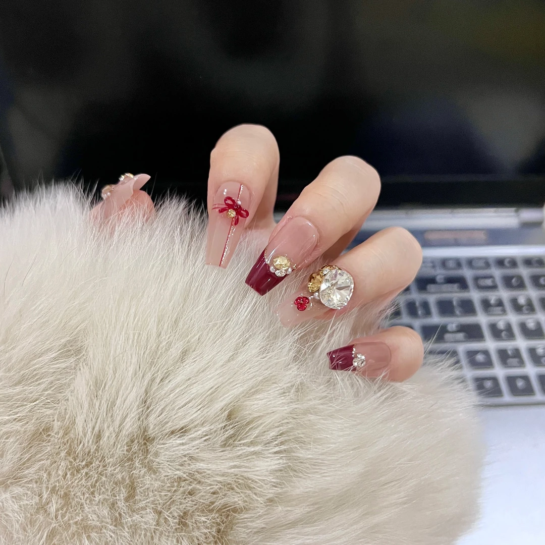 本宫指义【新年礼物/施华】J8穿戴甲纯手工 施华洛钻秋冬  美甲