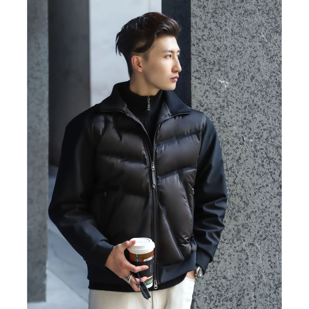 Cha【鹅绒堡垒】鹅绒服 新款排骨拼接高领鹅绒服老钱风 查佬查